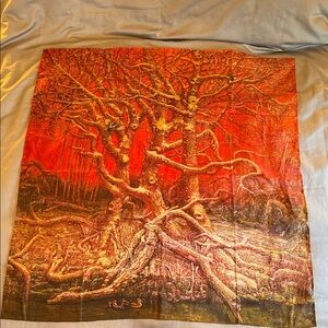 YU Chumming Art  Vibrant Red and Brown Tree inspired scarf